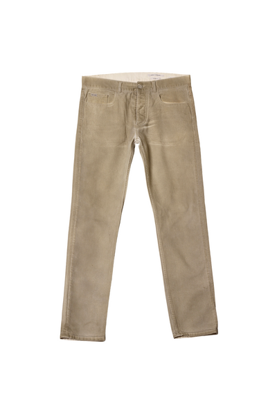 Marc Jacobs tan slim fit five pocket jeans with a logo patch at the back pocket