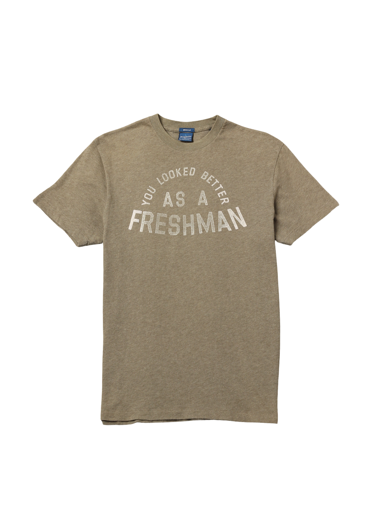 Abercrombie & Fitch green cotton tee with velvet flocked “Freshman” lettering