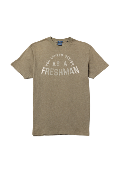 Abercrombie & Fitch green cotton tee with velvet flocked “Freshman” lettering